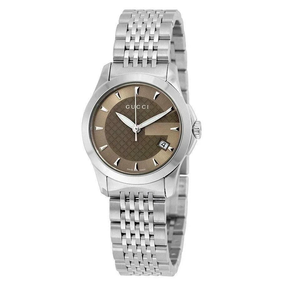 Gucci G-Timeless YA126503 women's watch with brown dial and stainless steel bracelet
