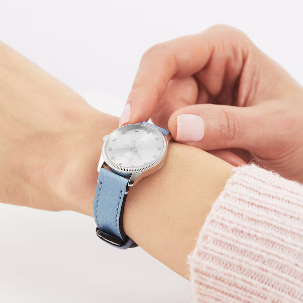 Gucci G-Timeless Stainless Steel Silver Dial Blue Leather Strap Quartz Women's Watch YA1265039