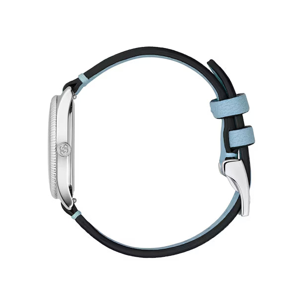 Gucci G-Timeless Stainless Steel Silver Dial Blue Leather Strap Quartz Women's Watch YA1265039