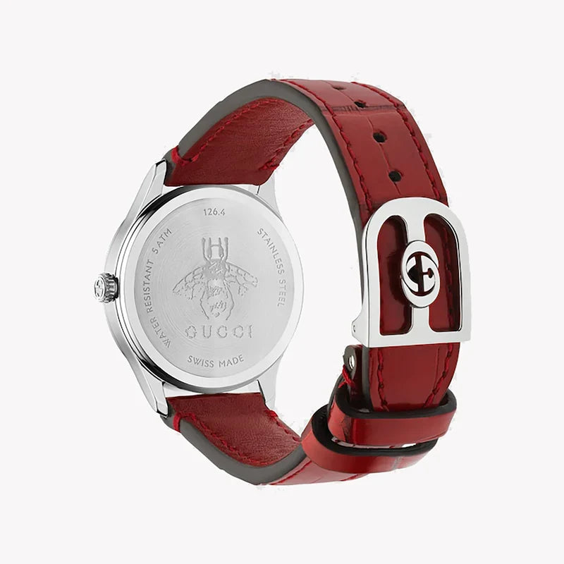 Gucci G-Timeless Silver watch with Bees Red Leather Strap YA1265057