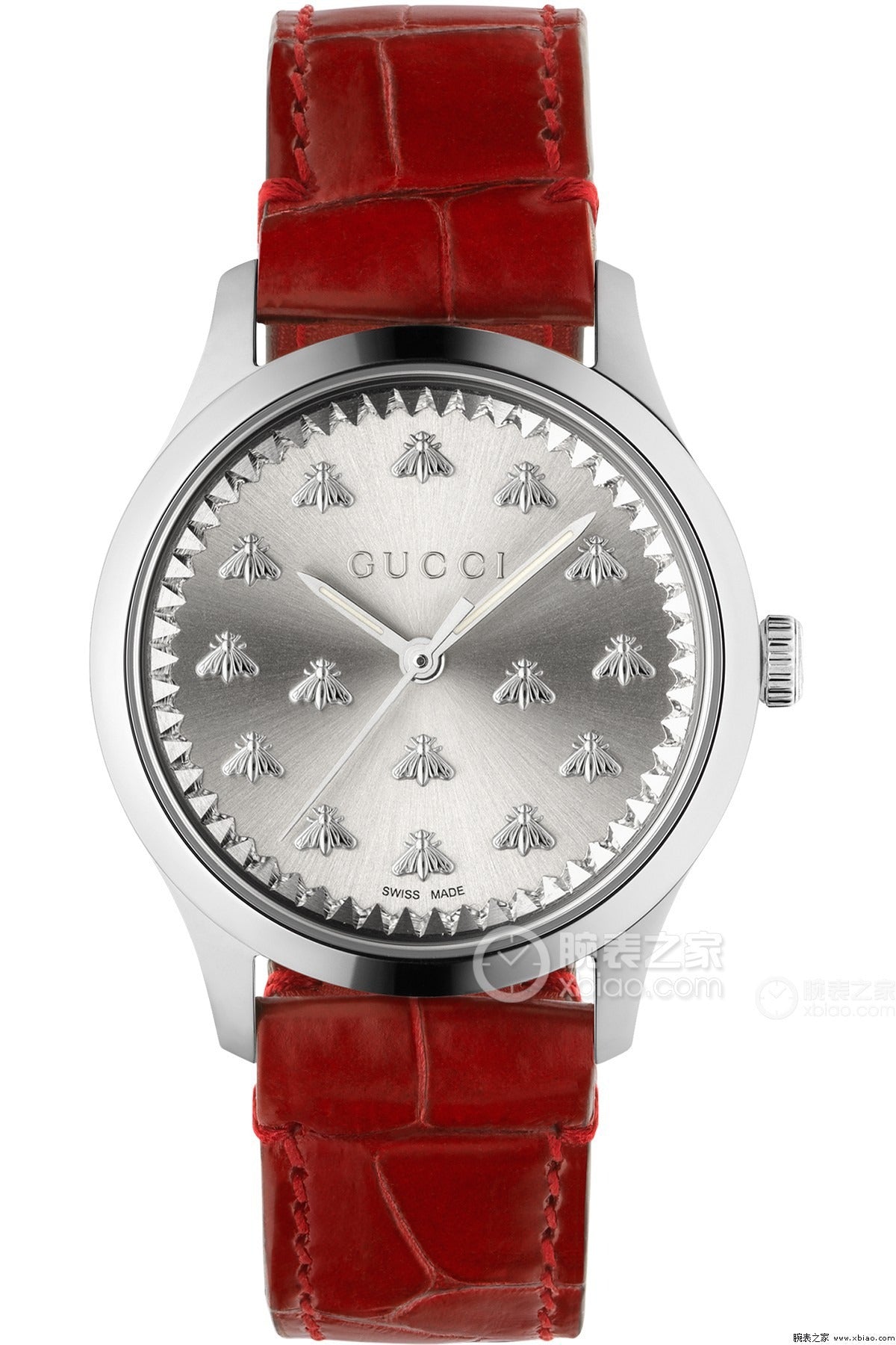 Gucci G-Timeless Silver watch with Bees Red Leather Strap YA1265057