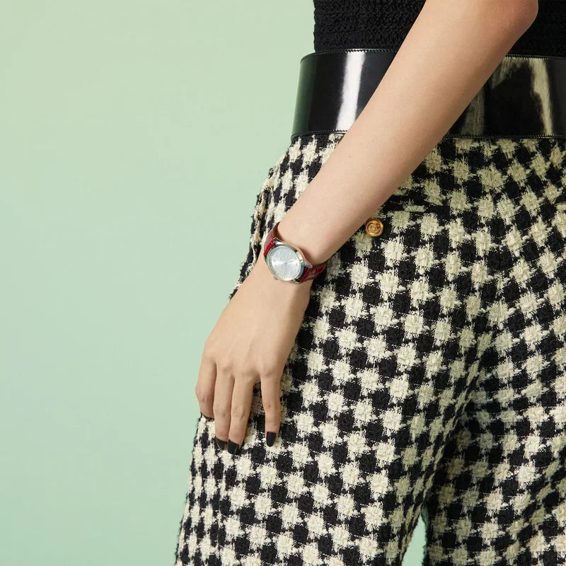Gucci G-Timeless Silver watch with Bees Red Leather Strap YA1265057