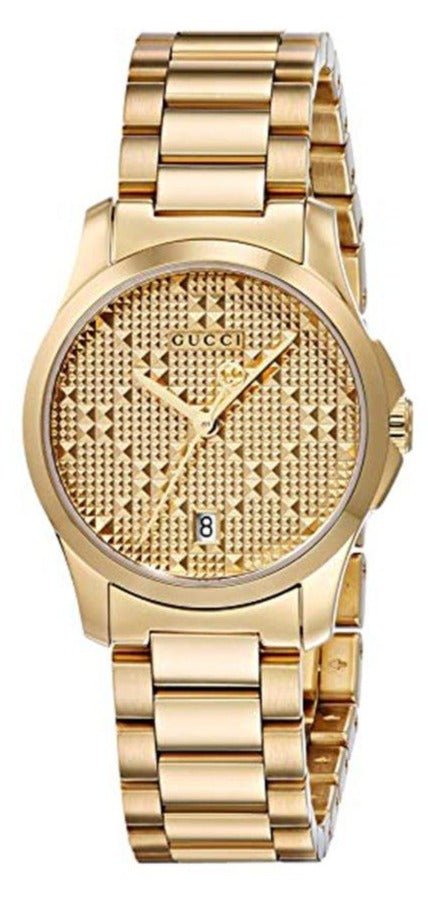 Gucci G-Timeless women's gold watch with textured dial face