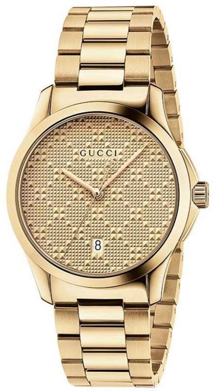 Gucci G-Timeless women's watch with gold dial and gold steel bracelet