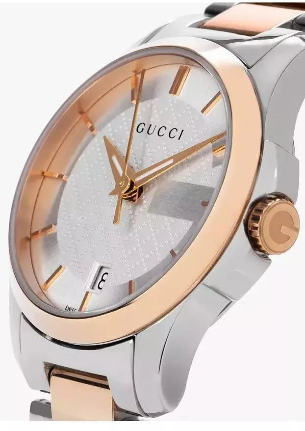 Gucci G-Timeless Silver Dial Rose Gold and Stainless Steel Women's Watch YA126564