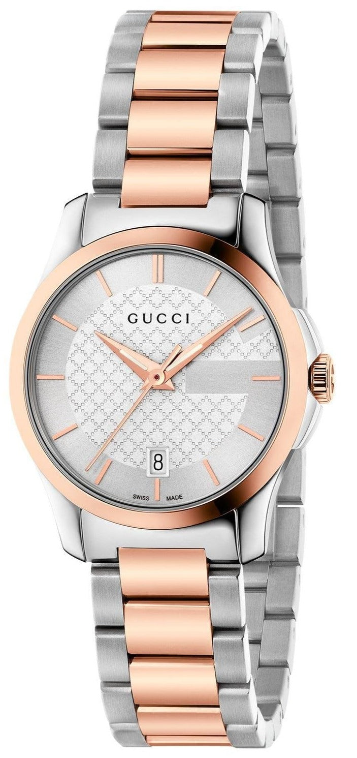 Gucci G-Timeless Silver Dial Rose Gold and Stainless Steel Women's Watch YA126564