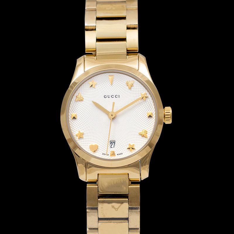 Gucci G-Timeless Ya126576 diamond watch front dial with gold markers