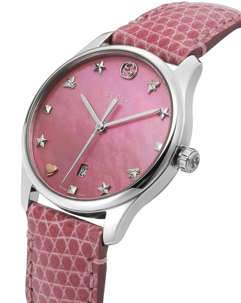 Gucci G-Timeless Quartz Pink Dial Stainless Steel Ladies Watch YA126586