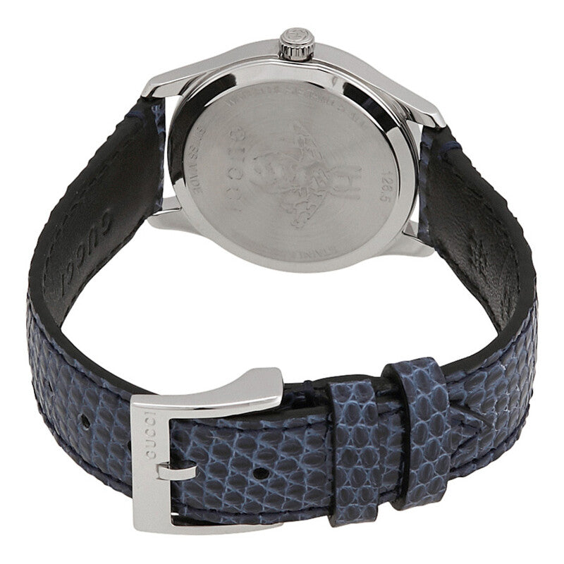 GUCCI G-Timeless WHT Mother of Pearl Dial Blue Leather Watch YA126588
