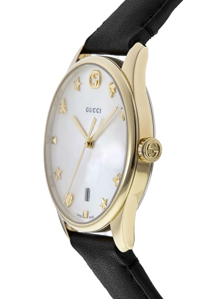 Gucci G-Timeless Mother of Pearl Dial Leather Strap Women's Watch YA126589