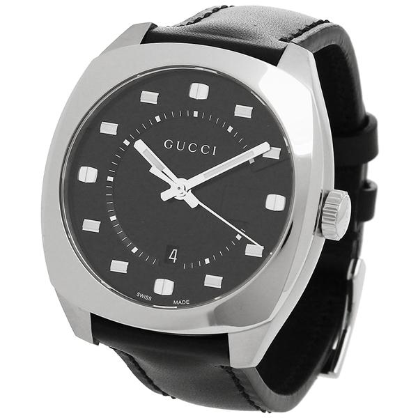 Gucci GG2570 watch angled view displaying black dial and silver-tone case