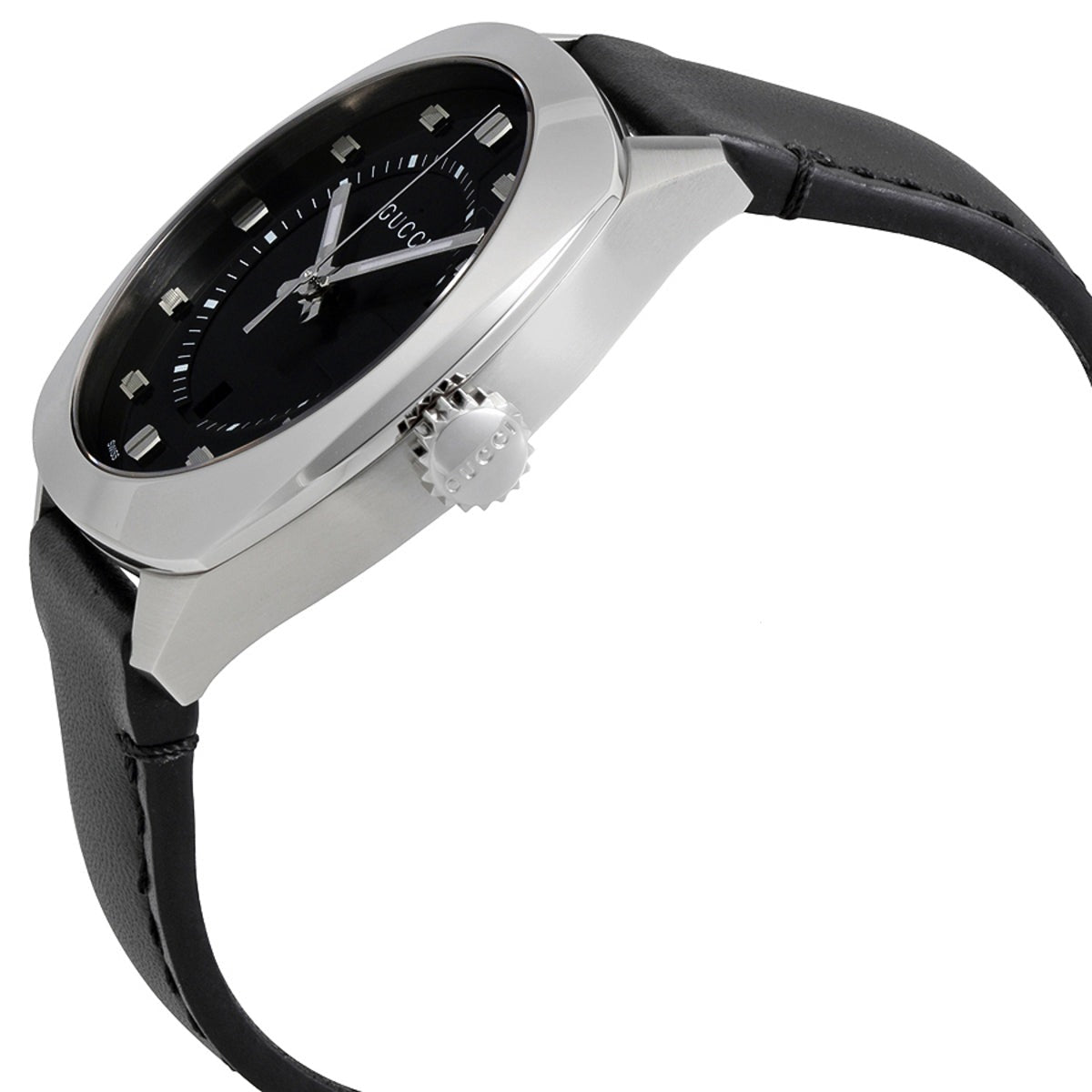 Gucci GG2570 side view showing silver case profile and crown