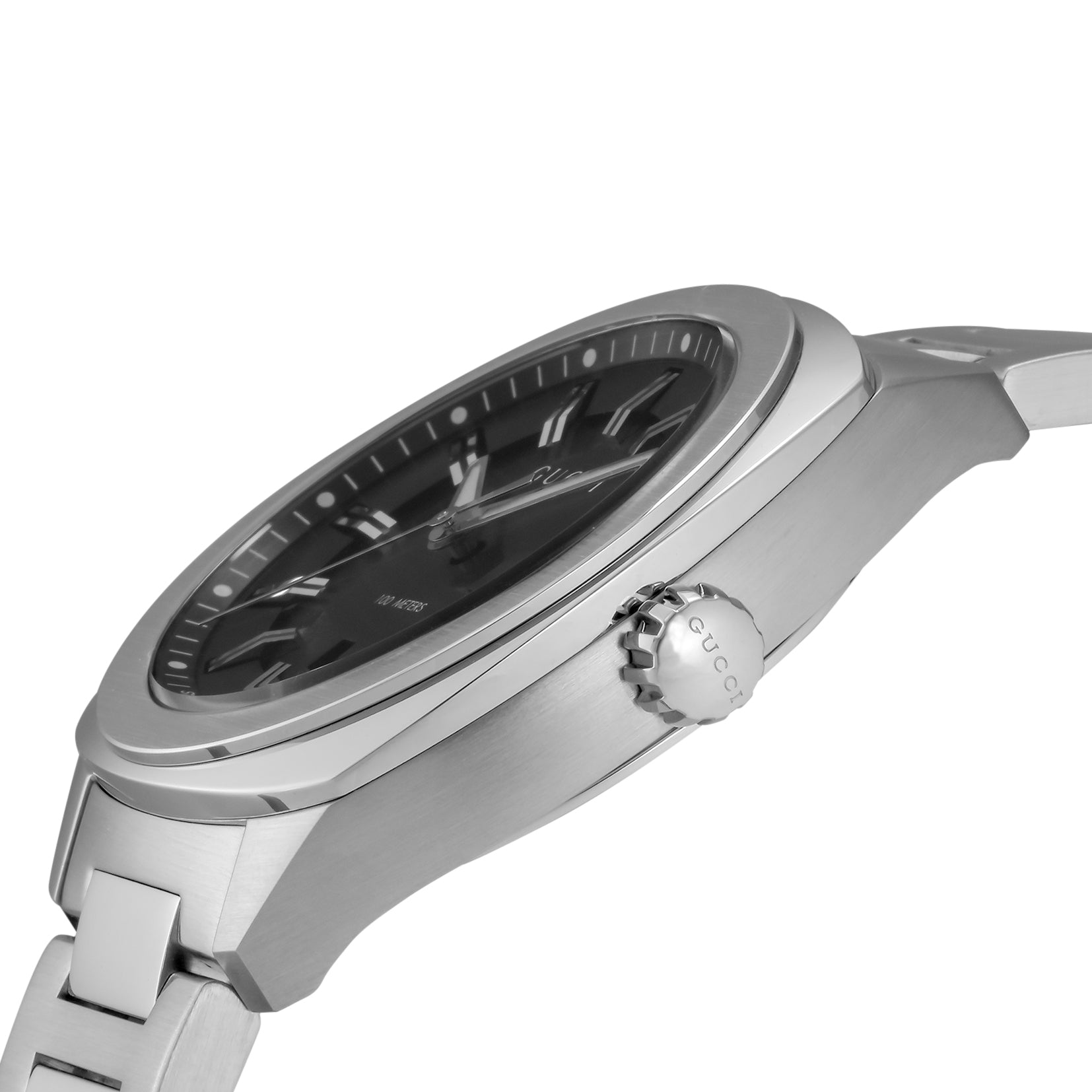 Pre-Owned Gucci GG2570 Stainless Steel Black Dial Date Quartz Mens Watch - YA142401