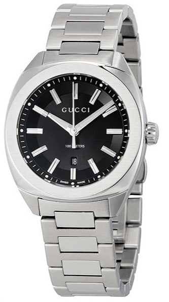 Pre-Owned Gucci GG2570 Stainless Steel Black Dial Date Quartz Mens Watch - YA142401