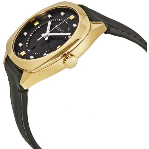 Gucci GG2570 Quartz Black Dial Black Leather Strap Watch For Women - YA142408