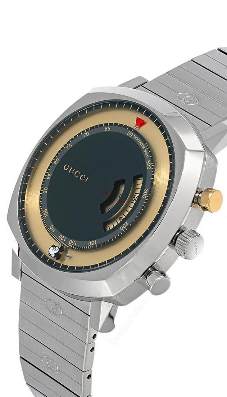 GUCCI Grip Disney Mickey Mouse 40MM QTZ SS YLW-Gold Men's Watch YA157307