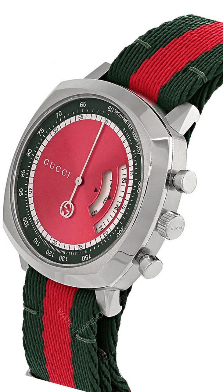 Gucci Quartz Grip Chronograph Green and Red Nylon Strap Men's Watch YA157304