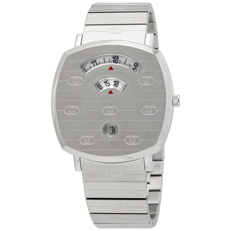 Gucci Grip 42mm stainless steel watch with white dial and GG pattern