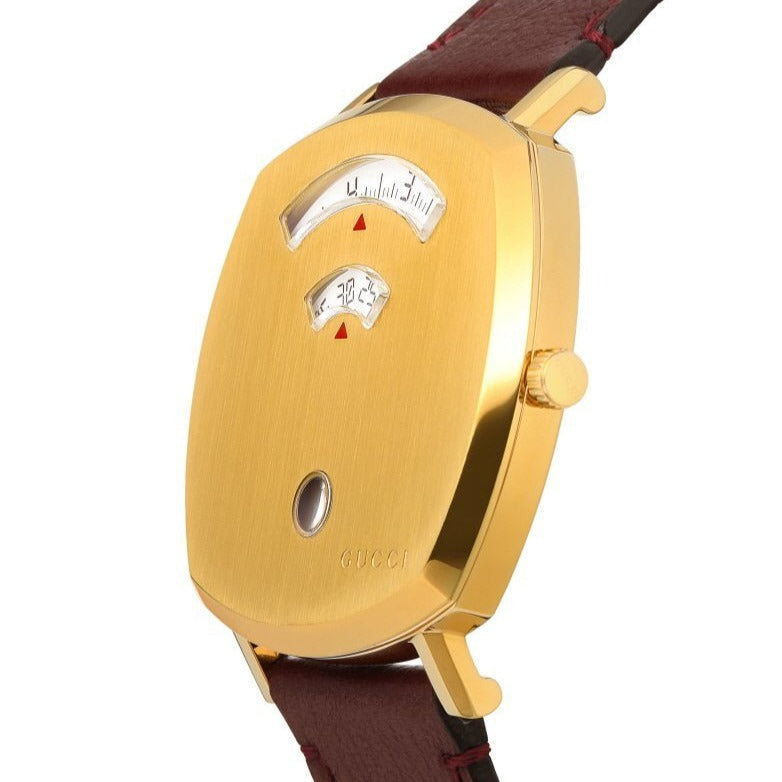 GUCCI Grip 38MM Yellow Gold PVD Bordeaux Leather Unisex Watch YA157411