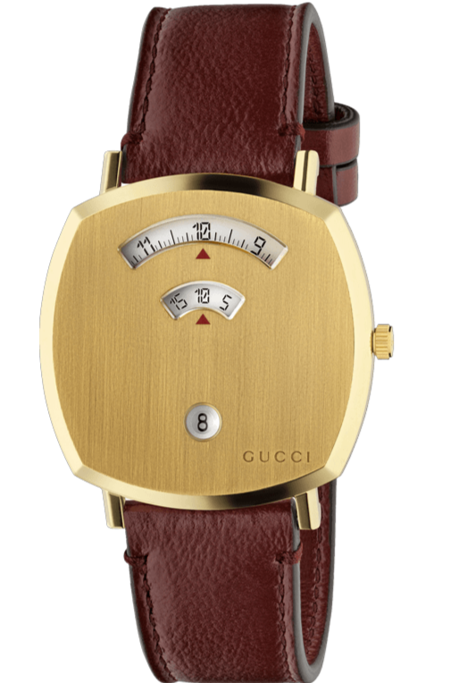 GUCCI Grip 38MM Yellow Gold PVD Bordeaux Leather Unisex Watch YA157411