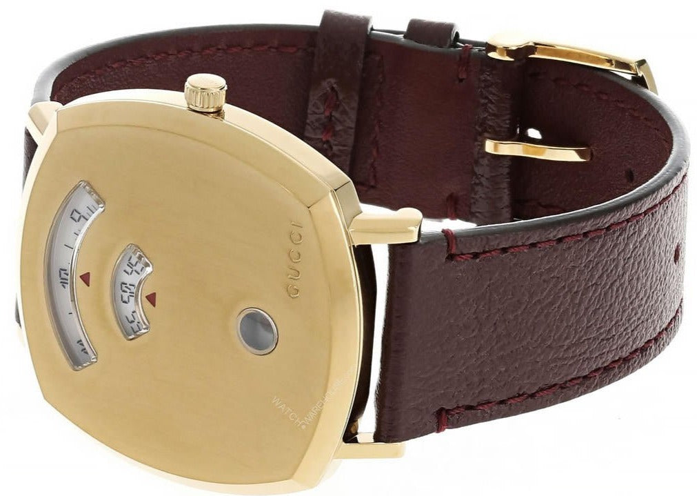GUCCI Grip 38MM Yellow Gold PVD Bordeaux Leather Unisex Watch YA157411