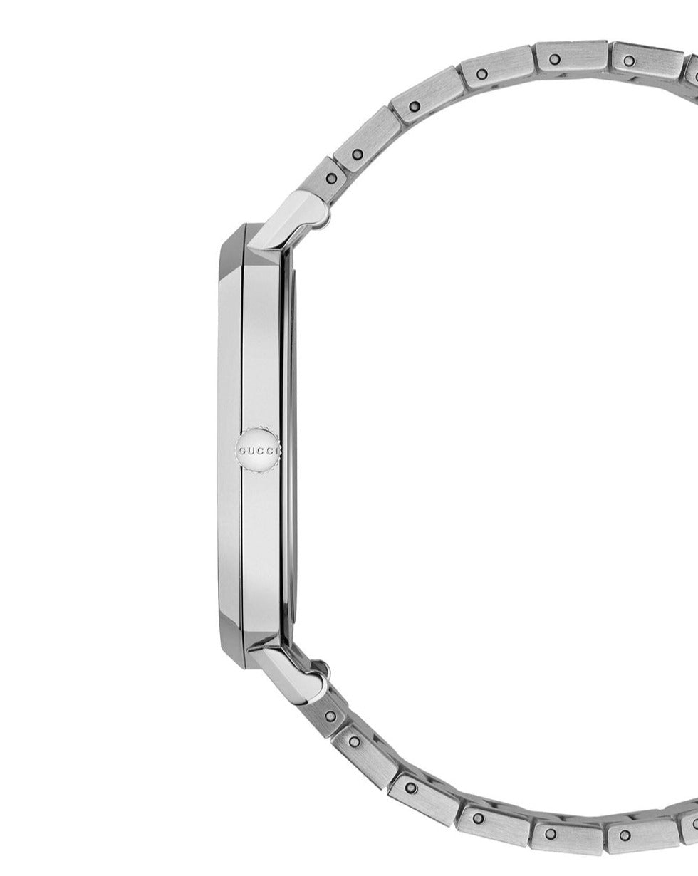 Side view of GUCCI Grip watch showing stainless-steel case and bracelet profile