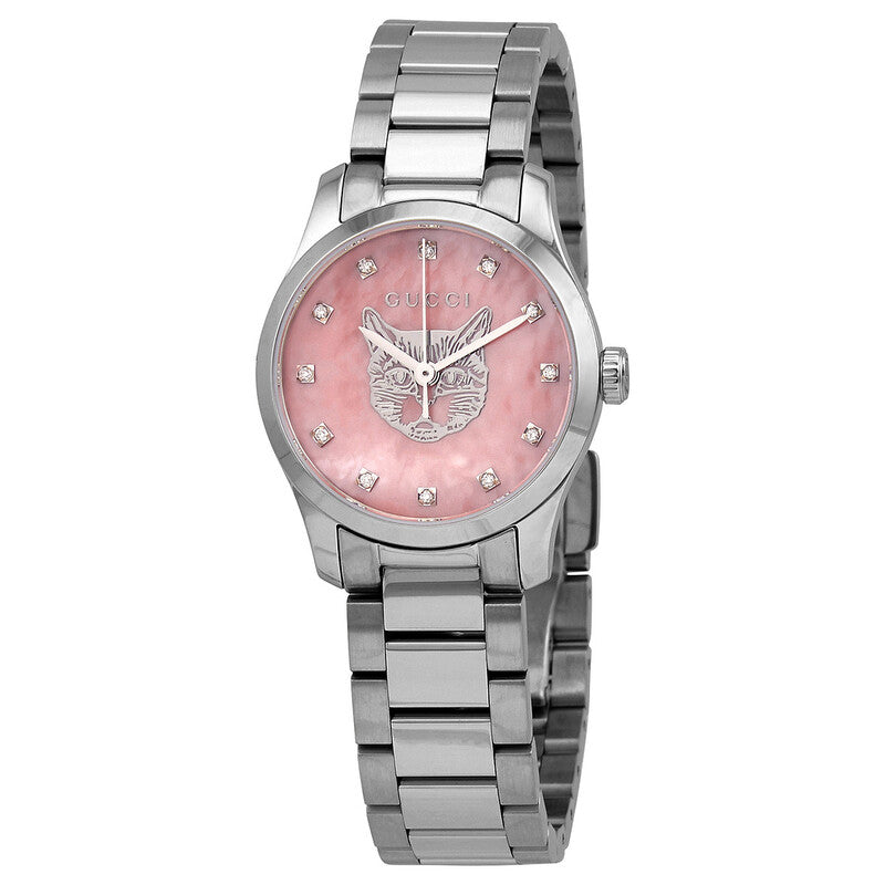 Gucci G-Timeless Diamond Accents Pink Mother of Pearl Dial Quartz Women's Watch - YA1265025