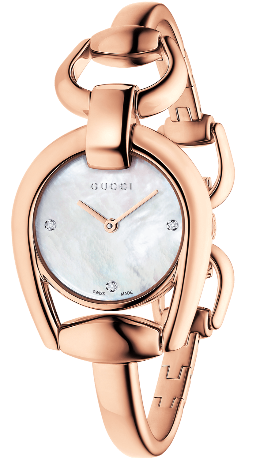 Gucci Horsebit women's watch with rose gold case and mother-of-pearl dial with diamond markers