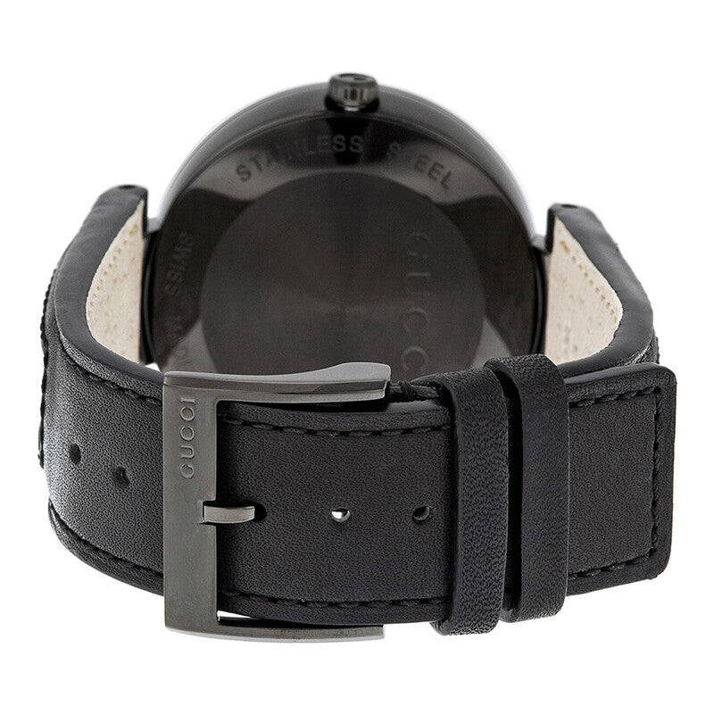 Gucci watch caseback and strap with black leather band and metal buckle