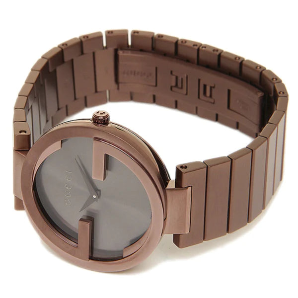 Gucci Interlocking G brown PVD link bracelet with adjustment details visible