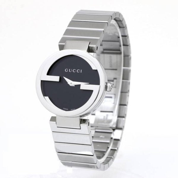 Gucci Interlocking G Black Dial Stainless Steel Ladies Watch YA133502
