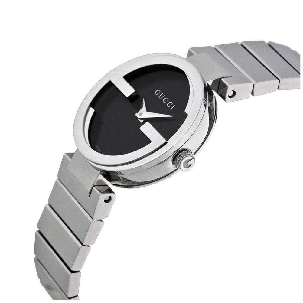 Gucci Interlocking G Black Dial Stainless Steel Ladies Watch YA133502
