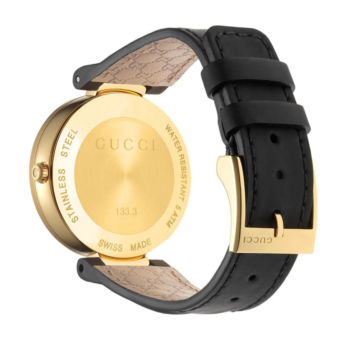 Gucci Interlocking Black Dial Black Leather Unisex Watch YA133326