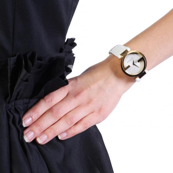 Gucci Interlocking White Leather Women's Watch - YA133327