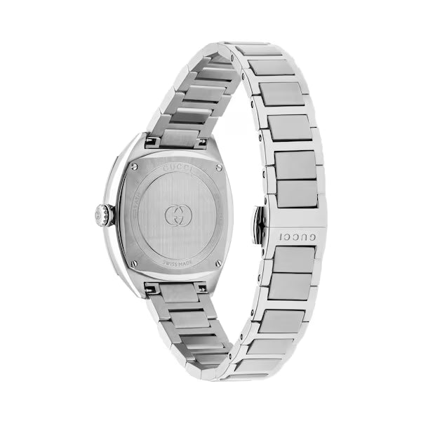 Gucci Interlocking ladies watch caseback showing stainless steel back with interlocking GG motif