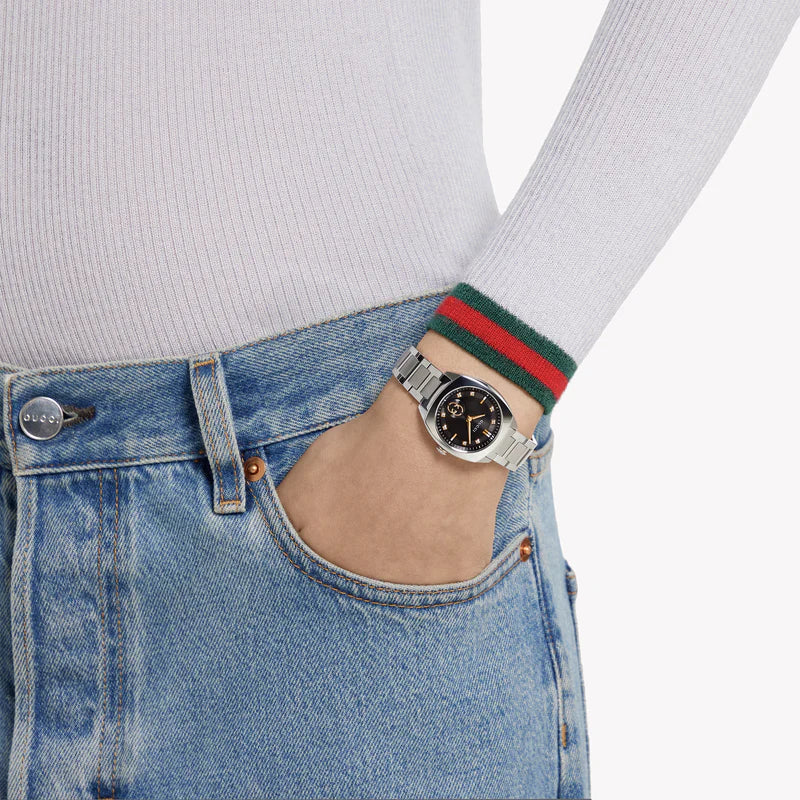 Gucci Interlocking Black Diamond Dial Stainless Steel Women's Watch - YA142513