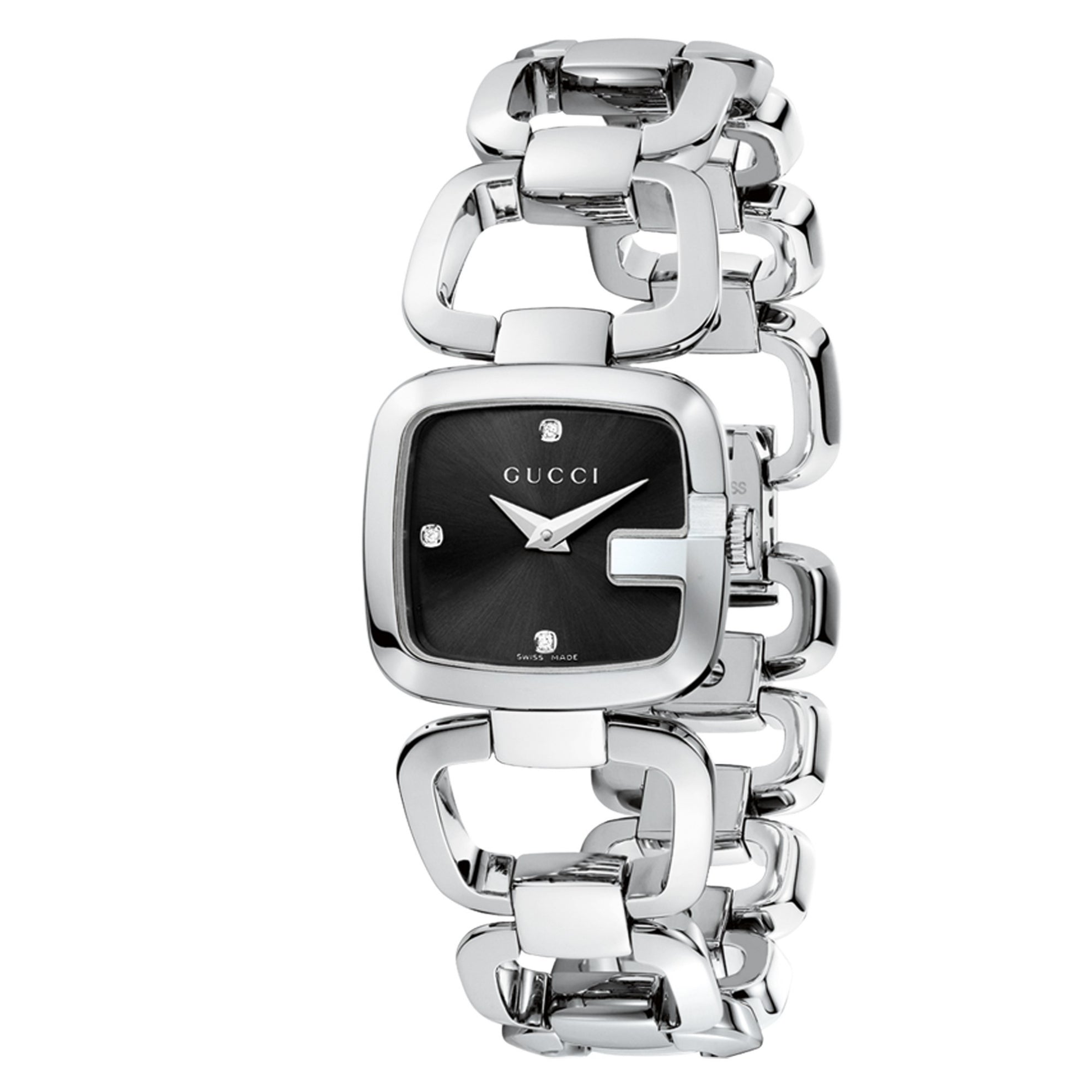Gucci YA125509 ladies watch with square black dial and link bracelet