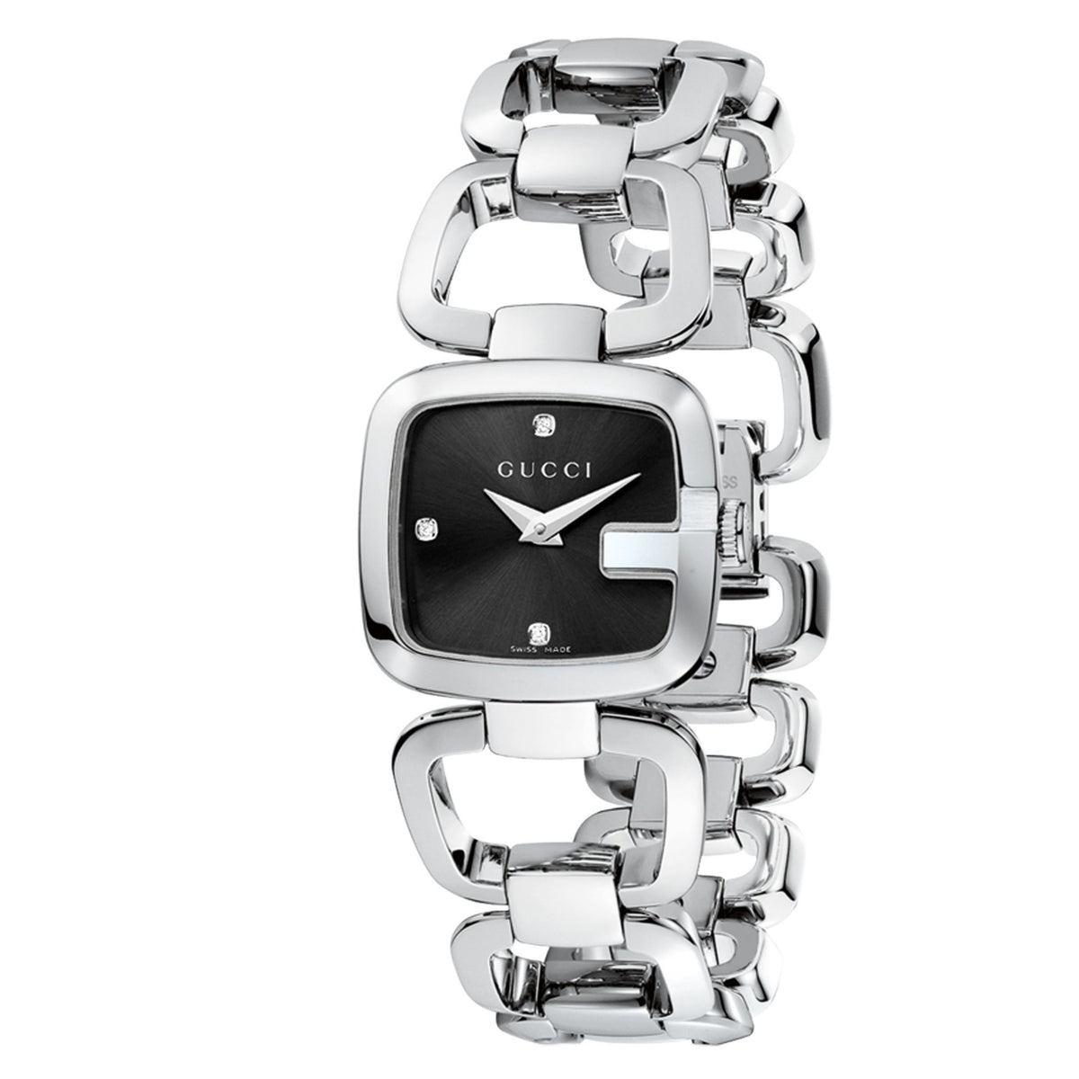 Gucci YA125509 watch featuring stainless steel case and chain bracelet