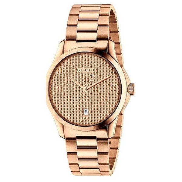 Gucci YA126482 Men's G-Timeless Rose Gold Diamond Pattern Quartz Watch