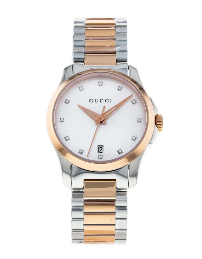 Gucci G Timeless YA126544 watch with diamonds, mother of pearl, rose gold bezel