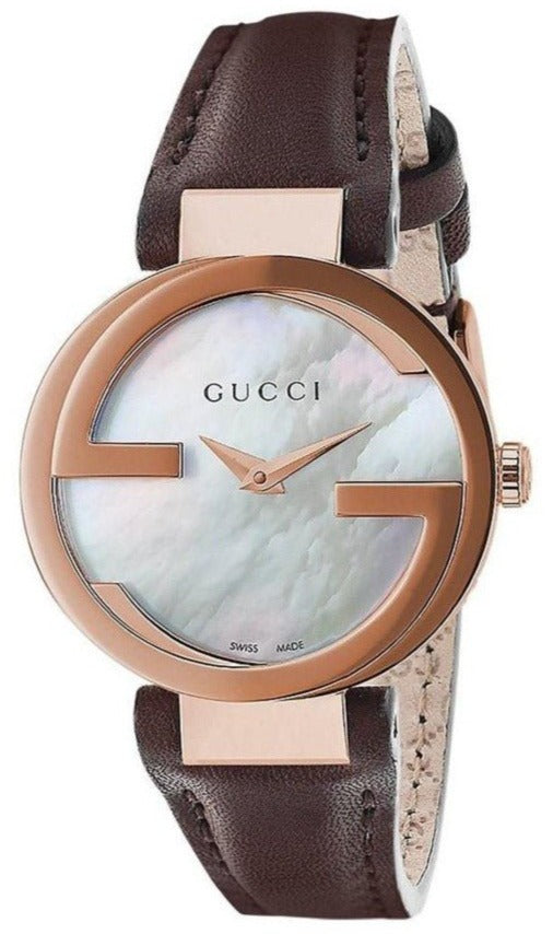 Gucci Interlocking Ladies Brown Leather Strap Watch YA133516