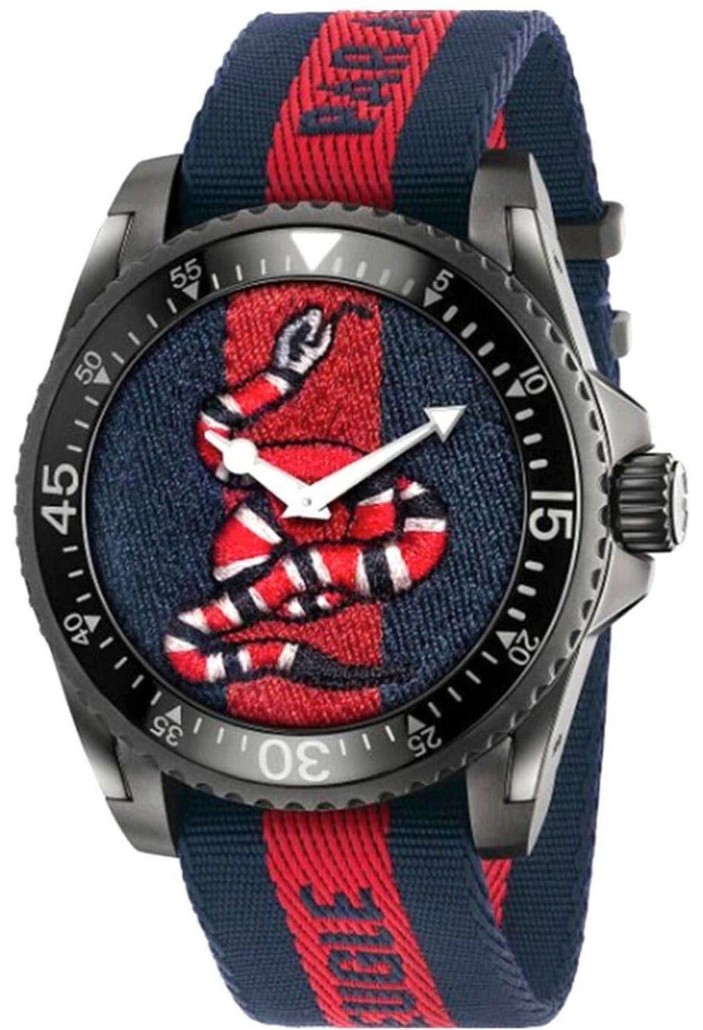 GUCCI Dive 45MM SS Snake Embroidered Dial Nylon Men's Watch YA136214