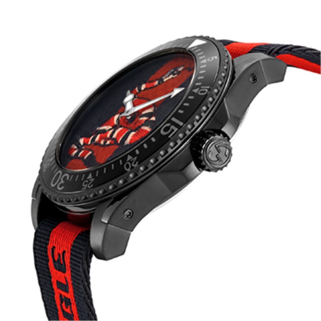 GUCCI Dive 45MM SS Snake Embroidered Dial Nylon Men's Watch YA136214