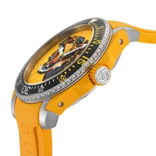 GUCCI 40MM Yellow Embroidered Tiger Dial Silicone Men's Watch YA136317