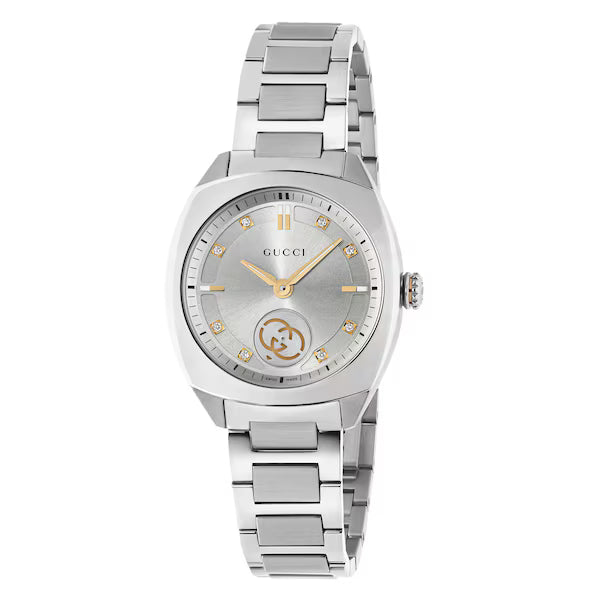 Gucci Interlocking Diamond Silver-Tone Dial 29mm Stainless Steel Watch - YA142510