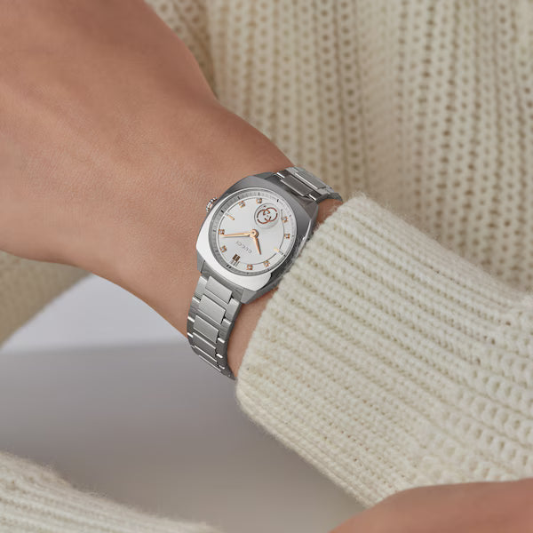 Gucci Interlocking Diamond Silver-Tone Dial 29mm Stainless Steel Watch - YA142510