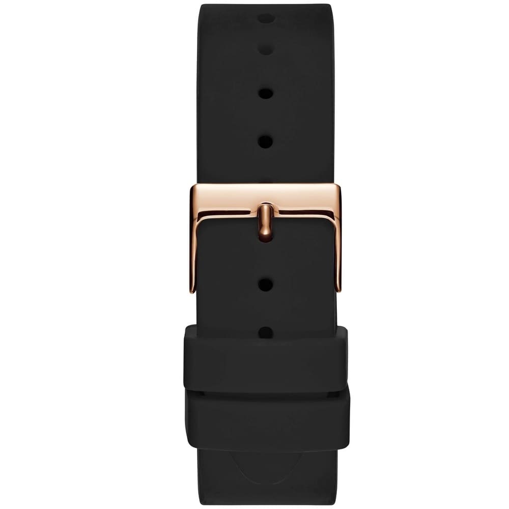 Guess 1135L4 black silicone strap with rose gold buckle and keeper