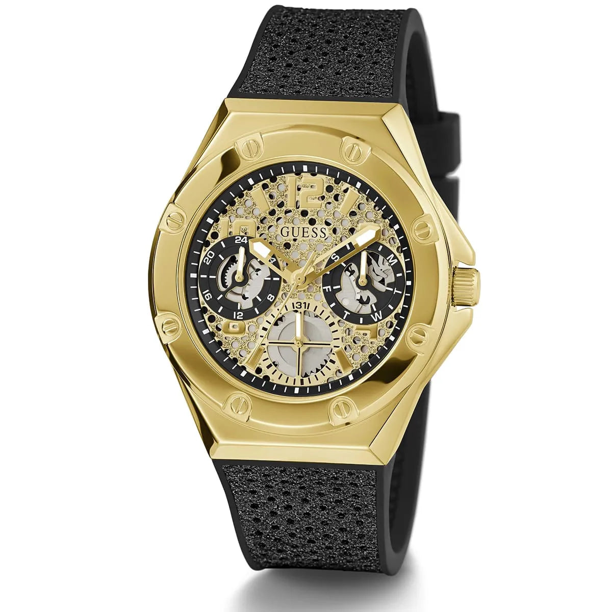 Guess Asteria Multifunction Gold Dial Black Rubber Strap Women Watch - GW0620L2