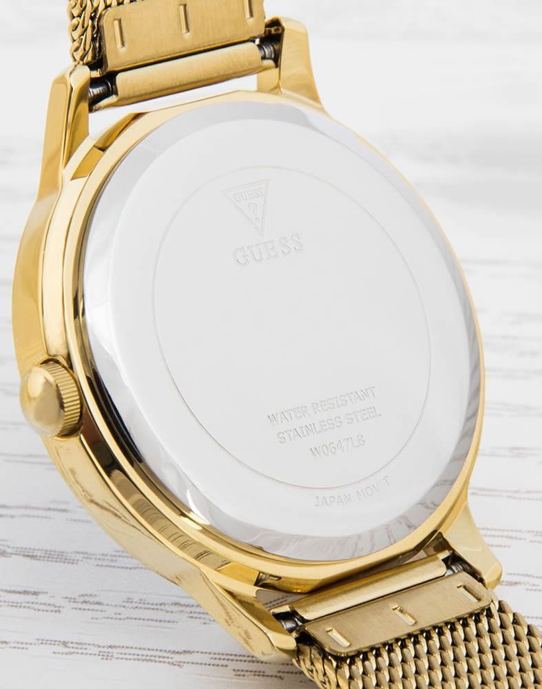 Guess Chelsea Crystals Black Dial Gold Mesh Bracelet Women Watch - W0647L8