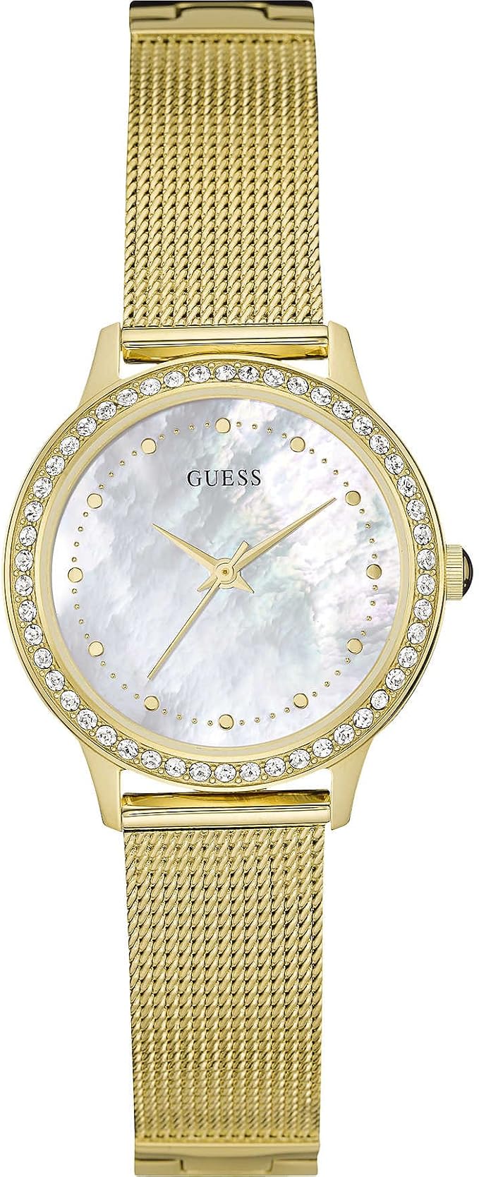 Guess Chelsea Mother of Pearl White Dial Gold Mesh Strap Women Watch - W0647L3